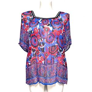 Lucky Brand Top Square Neck Womens Size 3X Floral Boho Sheer Gauze Y2K Festival